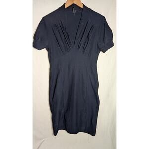 Miusol Womens Navy Retro Short Sleeve Dress Sz L Cuffed Sleeve Pleated Bodice